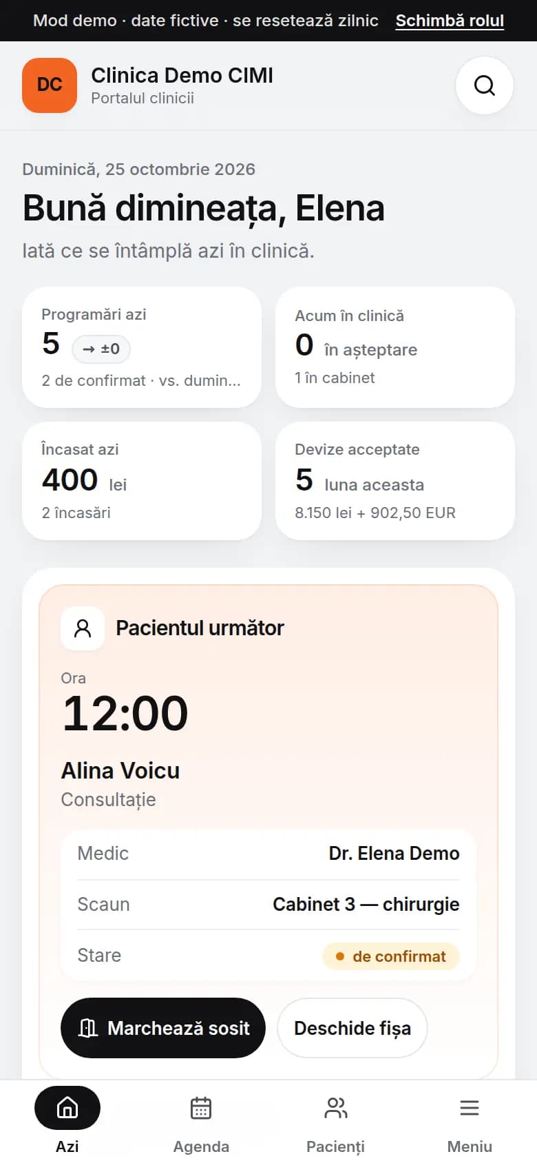 Aceeași pagină „Azi” pe telefon